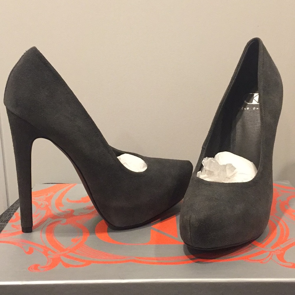 Grey suede high heel shoes